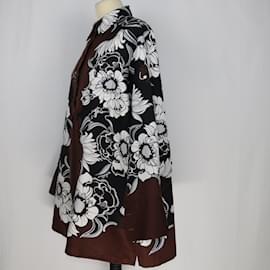 Valentino-brown/White Oversized Floral Faille Mini Shirt Dress-Brown