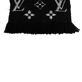 Louis Vuitton-Black Louis Vuitton Logomania Wool Shine Scarf Scarves-Black