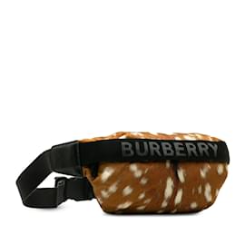 Burberry-Riñonera de nailon con logo estampado de Burberry en marrón-Castaño