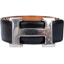 Hermès-Hermes Silver H Buckle Reversible Belt (85)-Silvery