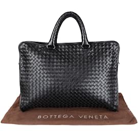 Bottega Veneta-Bottega Veneta Leather Intrecciato Business Bag-Black