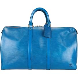 Louis Vuitton-Louis Vuitton Keepall de couro Epi azul 45-Azul