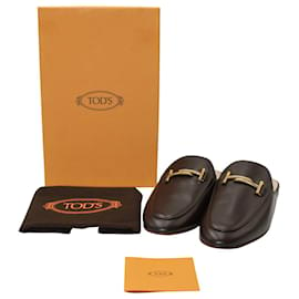Tod's-Tod's Double T Mules in Brown Leather-Brown