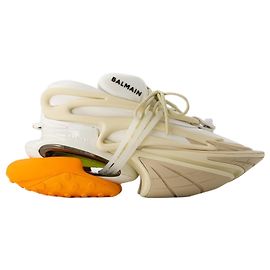 Baskets Basses Licorne - Balmain - Cuir - Beige Marron Beige