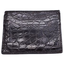 Tom Ford Croc-Embossed Card Holder in Brown Leather Brown