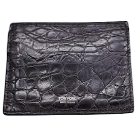 Tom Ford-Tom Ford Croc-Embossed Card Holder in Brown Leather-Brown