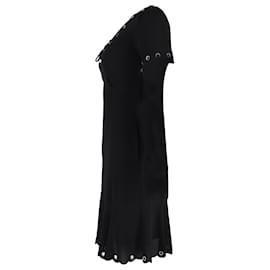 Michael Kors-Michael Kors Eyelet Lace-Up Scallop Dress in Black Polyester-Black
