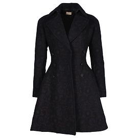 Alaïa Alaia Printed Flared Coat in Black Wool Black