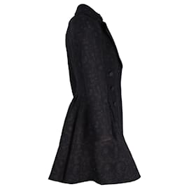 Alaïa-Alaia Printed Flared Coat in Black Wool-Black