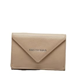 Balenciaga-Portefeuille en papier en cuir 391446.0-Marron