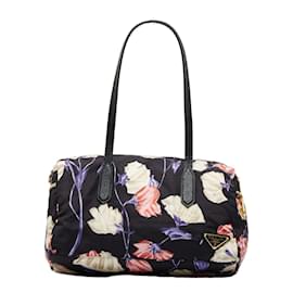Prada-Prada Tessuto Floral Shoulder Bag  Canvas Shoulder Bag BL0567 in Good condition-Black