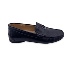 Versace-Black Embossed Leather Mocassins Loafers Car Shoes Size 39-Black