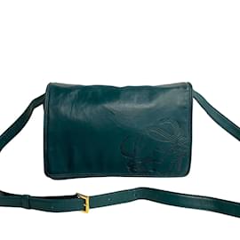 Loewe-Leather Anagram Messenger Bag-Green