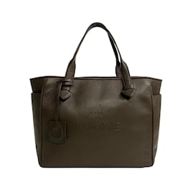 Loewe-Leather Logo Tote Bag-Brown