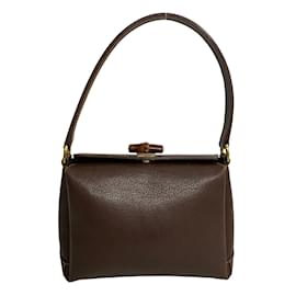 Gucci-Bamboo Leather Satchel-Brown