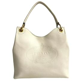 Prada-Bolsa de ombro de couro com logotipo-Branco