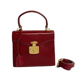 Gucci-Leather Padlock Handbag-Red