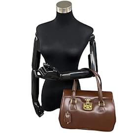 Gucci-Leather Padlock Handbag-Brown