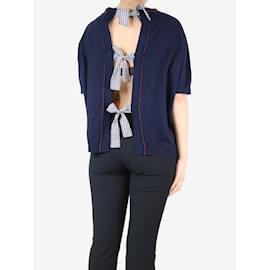 Miu Miu-Pull bleu marine à manches courtes - taille UK 12-Bleu