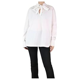Valentino-White neck-tie detail blouse - size UK 14-White