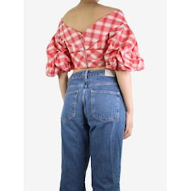 Autre Marque-Red off-shoulder check crop top - size UK 8-Red