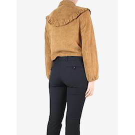 Maje-Tan suede ruffled jacket - size UK 12-Brown