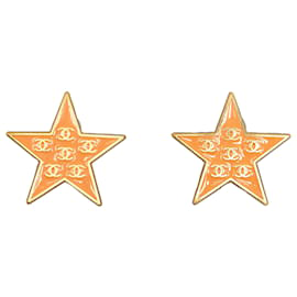 Chanel-Boucles d'oreilles clip étoile CC en émail doré Chanel-Doré