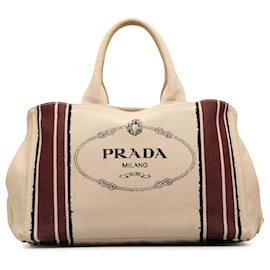 Prada-Prada Brown Canapa Logo Tote-Brown,Beige