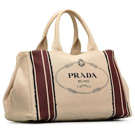 Prada-Prada Brown Canapa Logo Tote-Brown,Beige