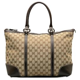 Gucci-Gucci Brown GG Canvas Lovely Tote Bag-Brown,Beige