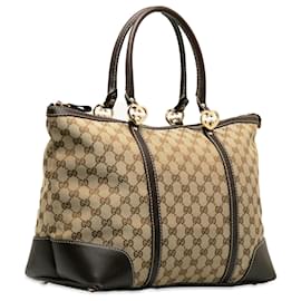Gucci-Gucci Brown GG Canvas Lovely Tote Bag-Brown,Beige
