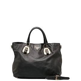 Prada-Prada Soft Calf Tote Bag Leather Tote Bag BN1902 in Fair condition-Black