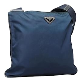Prada-Prada Tessuto Messenger Bag Canvas Crossbody Bag em bom estado-Preto