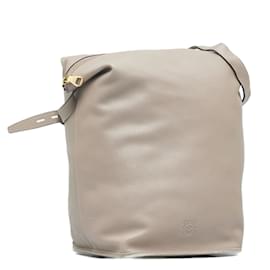 Loewe-Leather Anagram Shoulder Bag-Grey