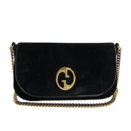 Gucci-Suede 1973 Chain Shoulder Bag-Black