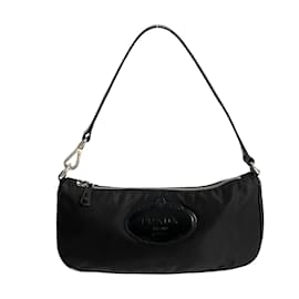 Prada-Prada Tessuto Logo Baguette Bag Bolso de hombro de lona en buen estado-Negro