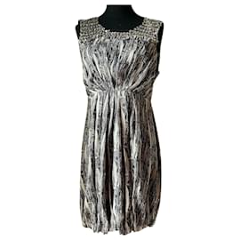 Autre Marque-Wunderschönes Kleid von LORNA BOSE aus Seide 100%, grau-weiß-schwarzes Muster-Grau