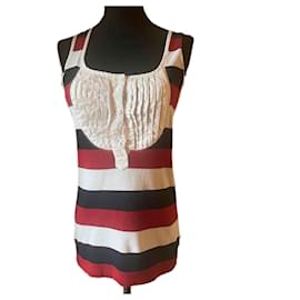 Dolce & Gabbana-DOLCE & GABBANA white cotton top with red and black stripes-White