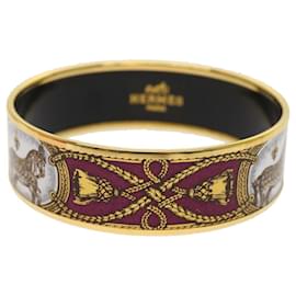Hermès-HERMES Emaille GM Bangle Bracelet Metal Cloisonn Red Gold Auth ki3953-Red,Golden