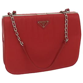 Prada-PRADA Chain Shoulder Bag Nylon Red Auth 63571-Red