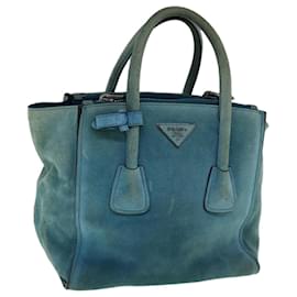 Prada-PRADA Hand Bag Suede Blue Auth bs11409-Blue