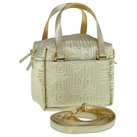 Fendi-FENDI Hand Bag Nylon 2way Gold Auth 63497A-Golden