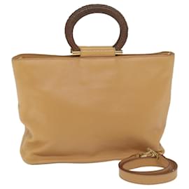 Céline-CELINE Hand Bag Leather 2way Beige Brown Auth 63990-Brown,Beige