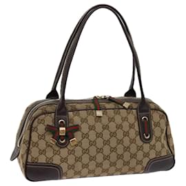 Gucci-GUCCI Princy Line GG Canvas Sherry Line Hand Bag Beige Red 161720 Auth ki3977-Red,Beige