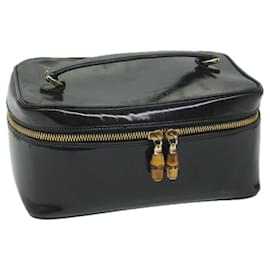 Gucci-GUCCI Vanity Bamboo Cosmetic Pouch Enamel Black 032 200159 auth 64013-Black