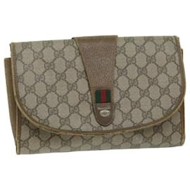 Gucci-GUCCI GG Canvas Web Sherry Line Clutch Bag PVC Bege Verde Vermelho Auth 64005-Vermelho,Bege,Verde