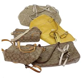 Coach-Coach Signature Shoulder Bag PVC Leather 5Set Yellow Beige Auth ar11281-Beige,Yellow