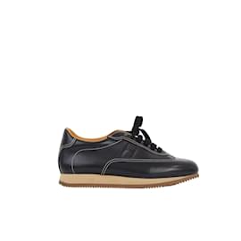 Hermès-Leather Low-Top Sneakers-Black