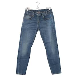 R13-Jeans justos de algodão-Azul