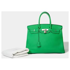 Hermès-HERMES BIRKIN BAG 35 in Green Leather - 101702-Green